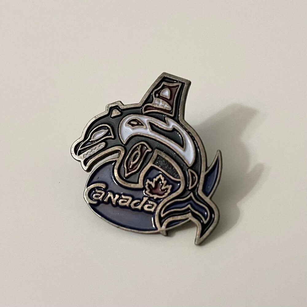 Vintage Crazy Canuck Native Orca Whale Canada Pin Made in Taiwan